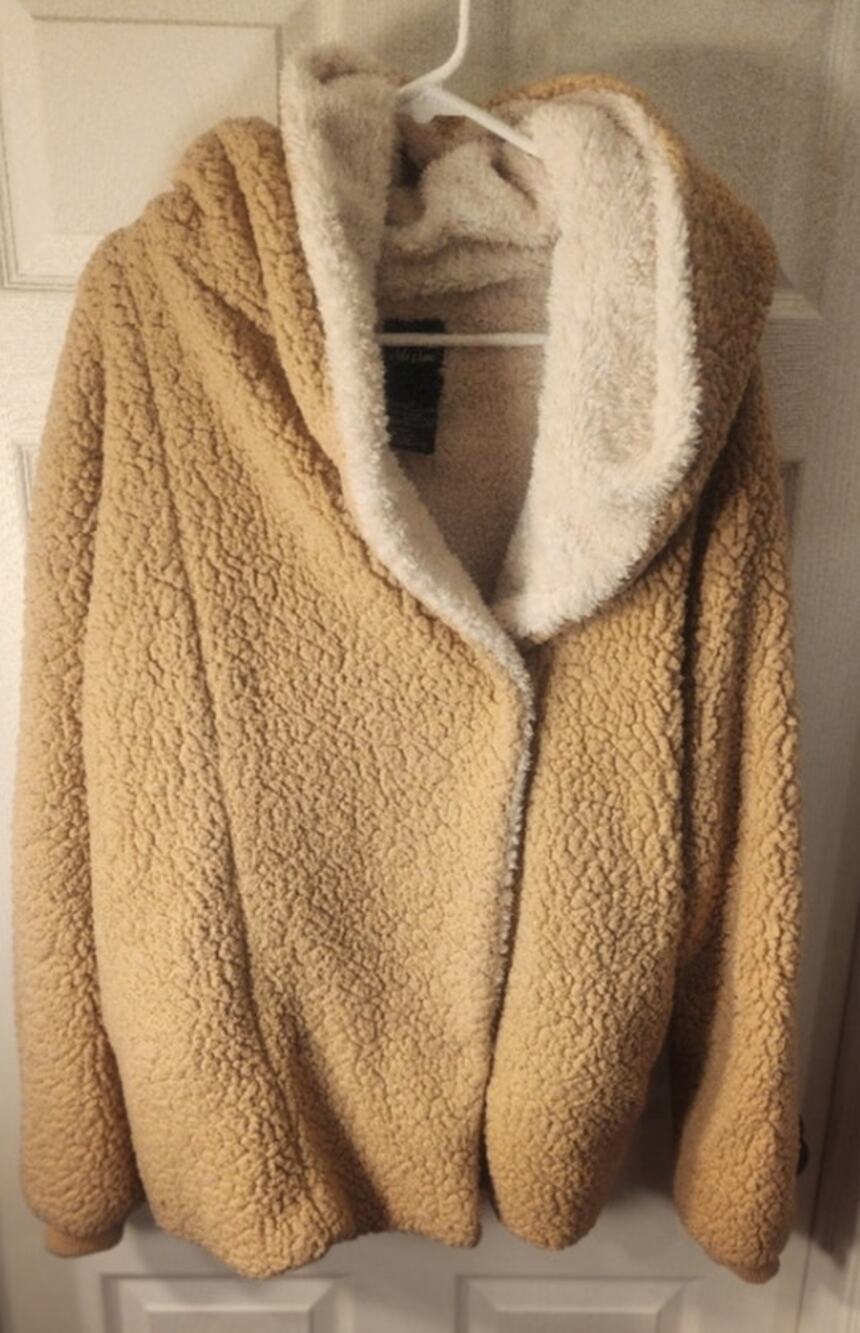 Me Jane Faux Fur Sherpa Hoodie Jacket Womens Camel Tan Teddy Bear Fuzzy Coat